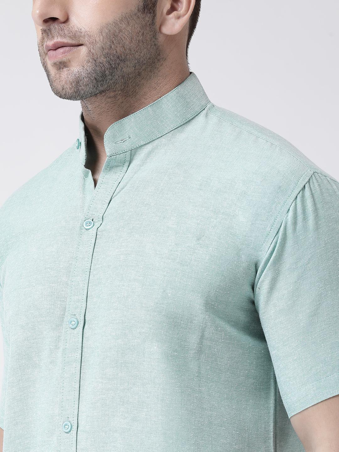 RIAG Green Men's Chinese Collar Half Sleeves Shirt