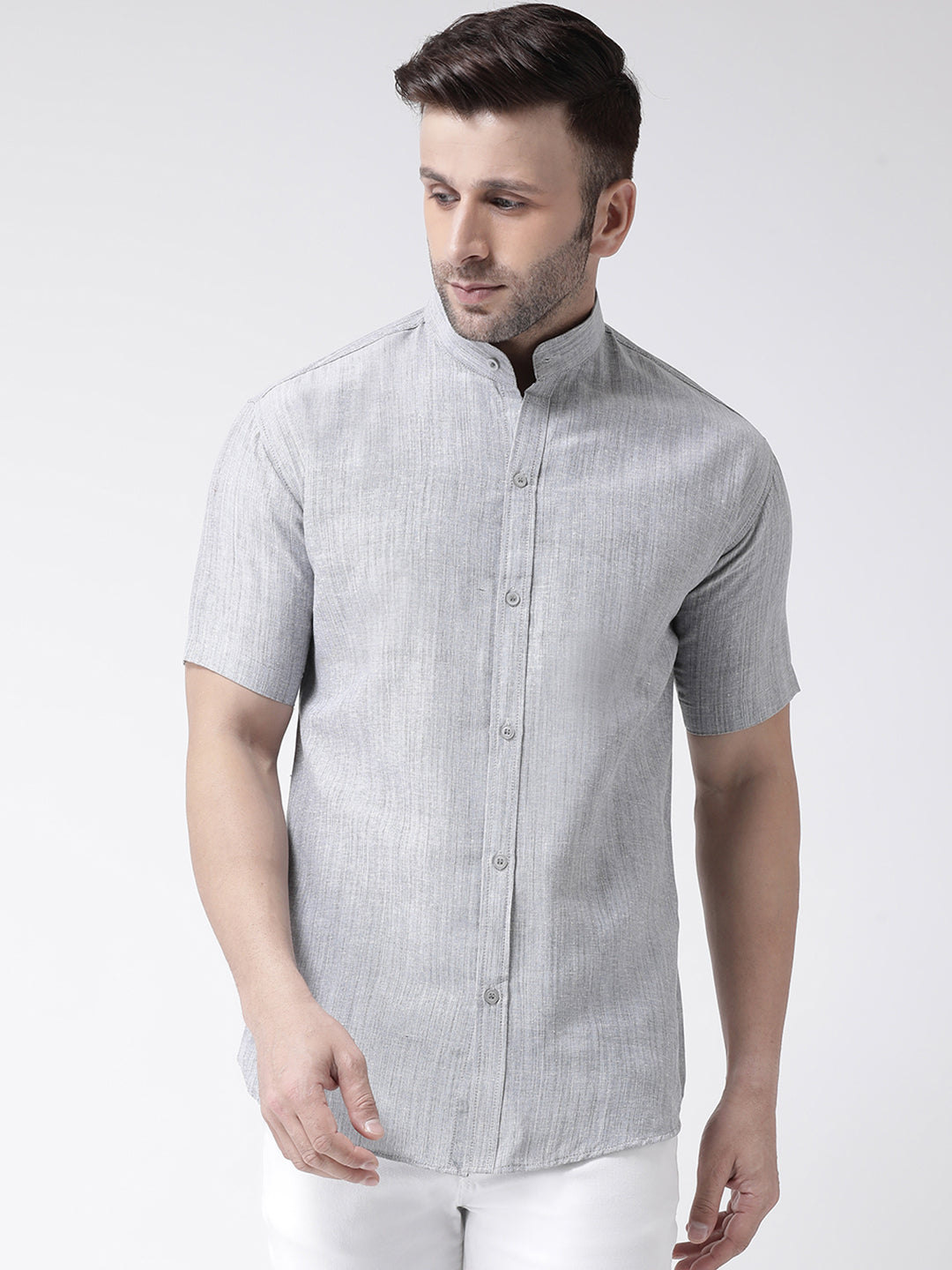 RIAG Grey Men's Chinese Collar Half Sleeves Shirt