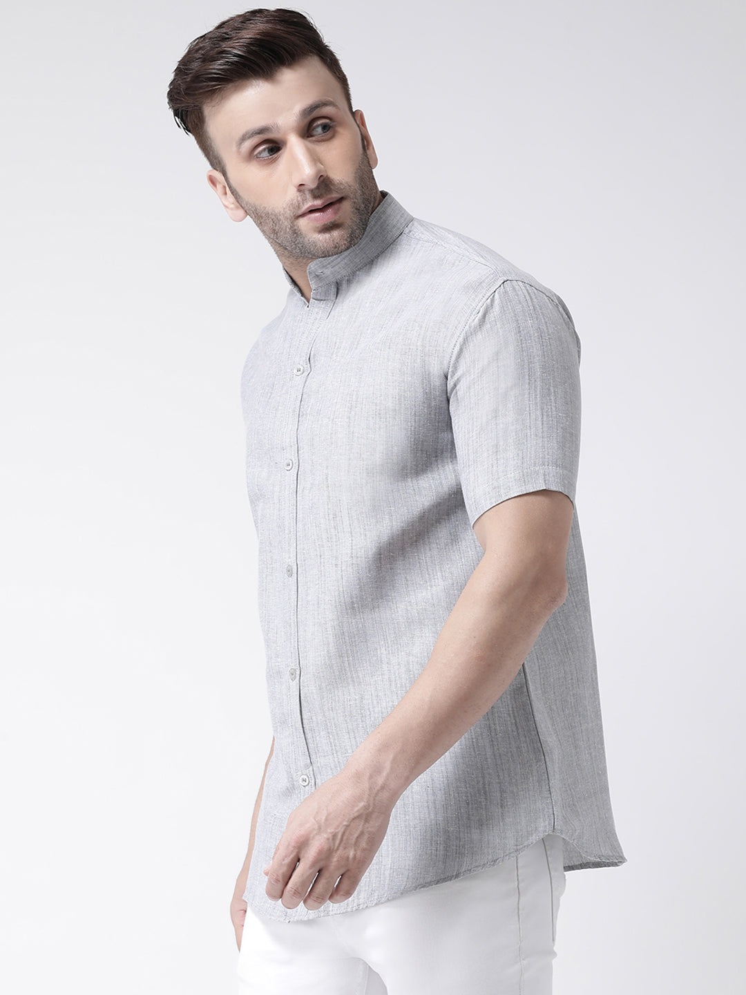 RIAG Grey Men's Chinese Collar Half Sleeves Shirt