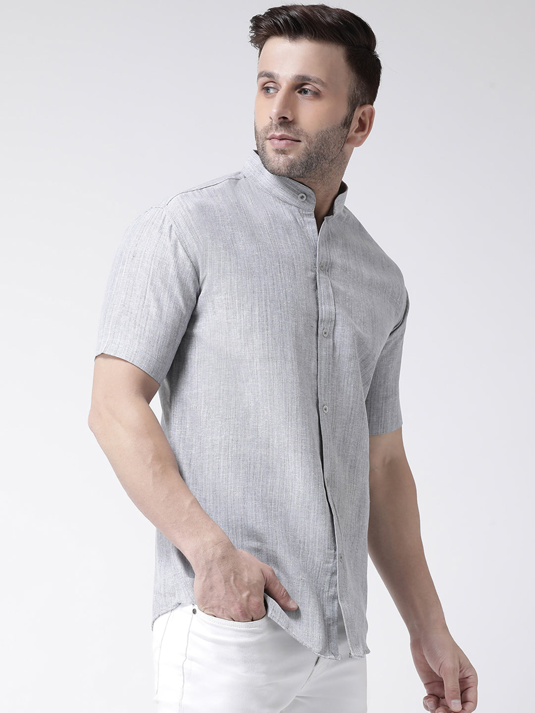 RIAG Grey Men's Chinese Collar Half Sleeves Shirt