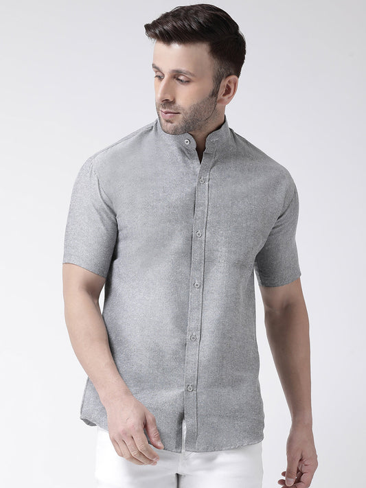 RIAG Grey Men's Chinese Collar Half Sleeves Shirt