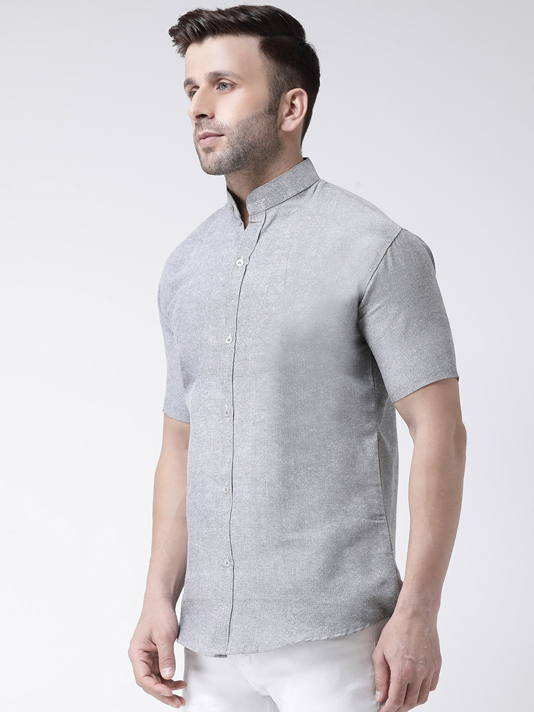RIAG Grey Men's Chinese Collar Half Sleeves Shirt