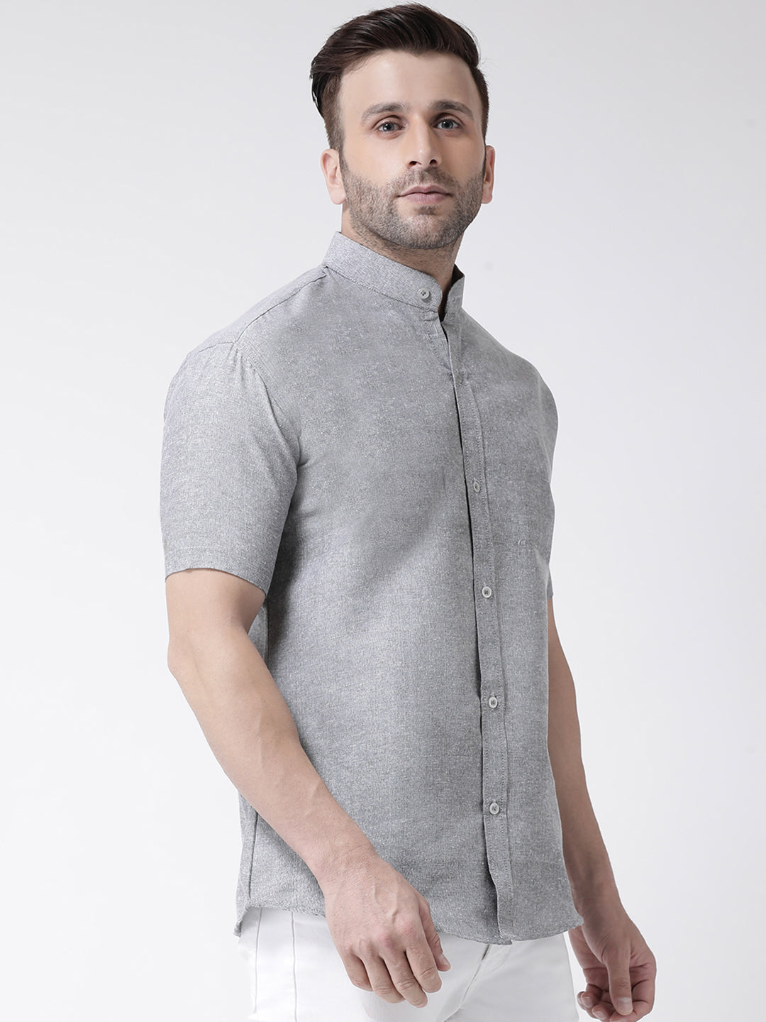 RIAG Grey Men's Chinese Collar Half Sleeves Shirt