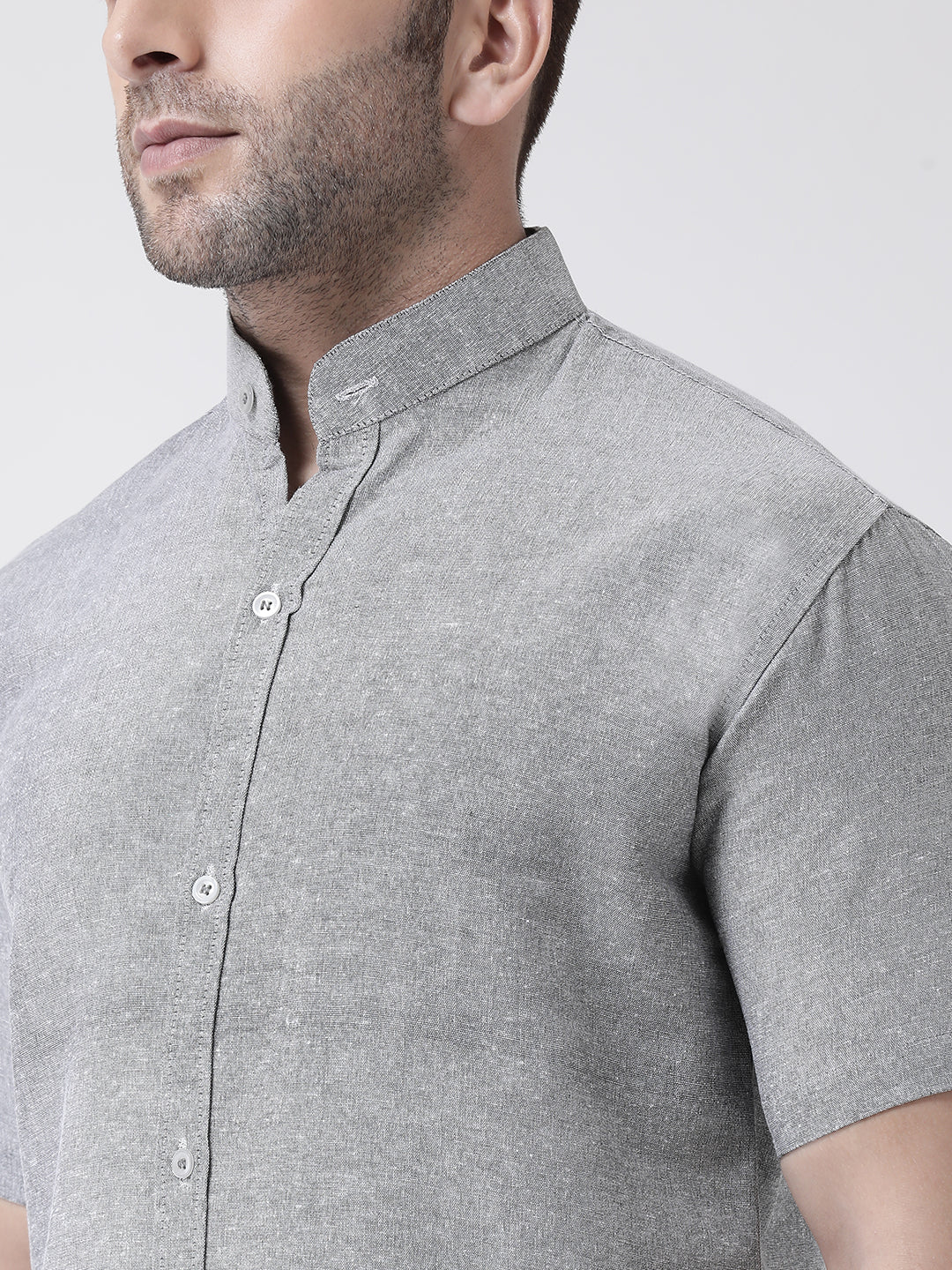 RIAG Grey Men's Chinese Collar Half Sleeves Shirt
