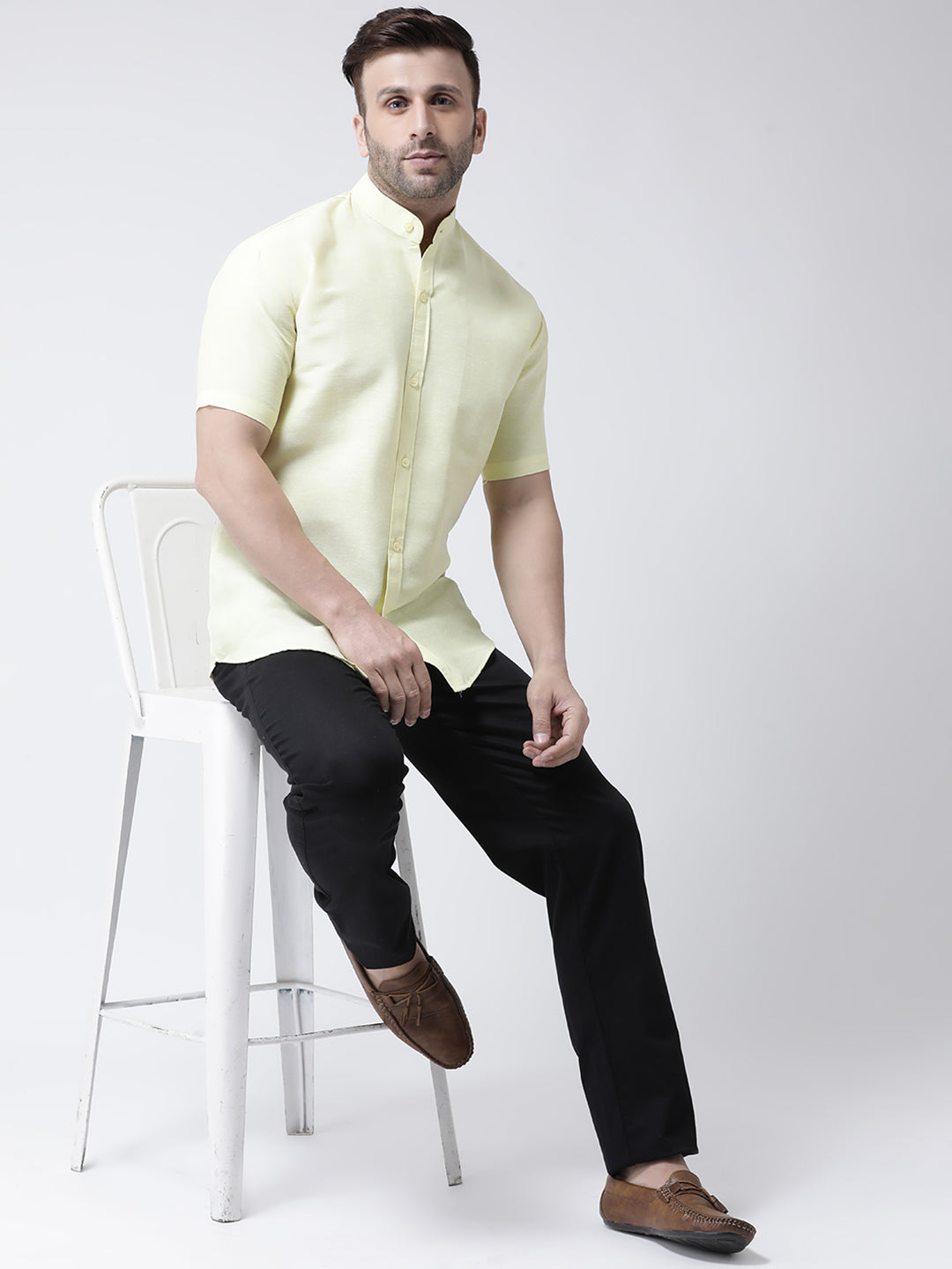 RIAG Yellow Men's Chinese Collar Half Sleeves Shirt