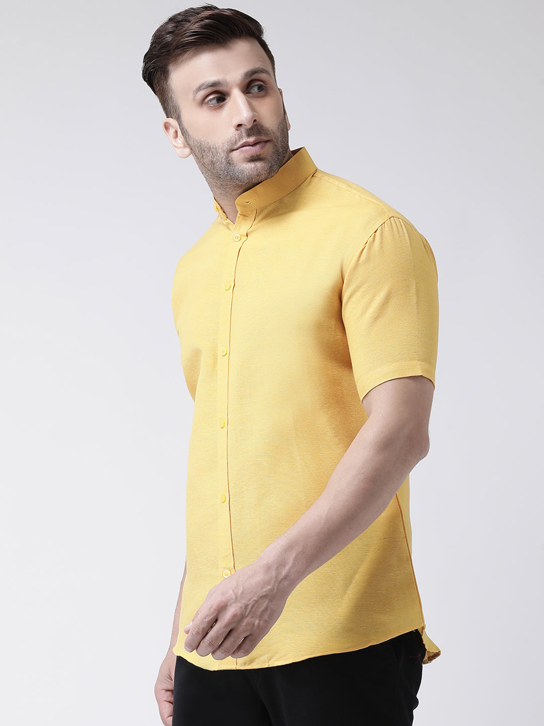 RIAG Mustard Men's Chinese Collar Half Sleeves Shirt