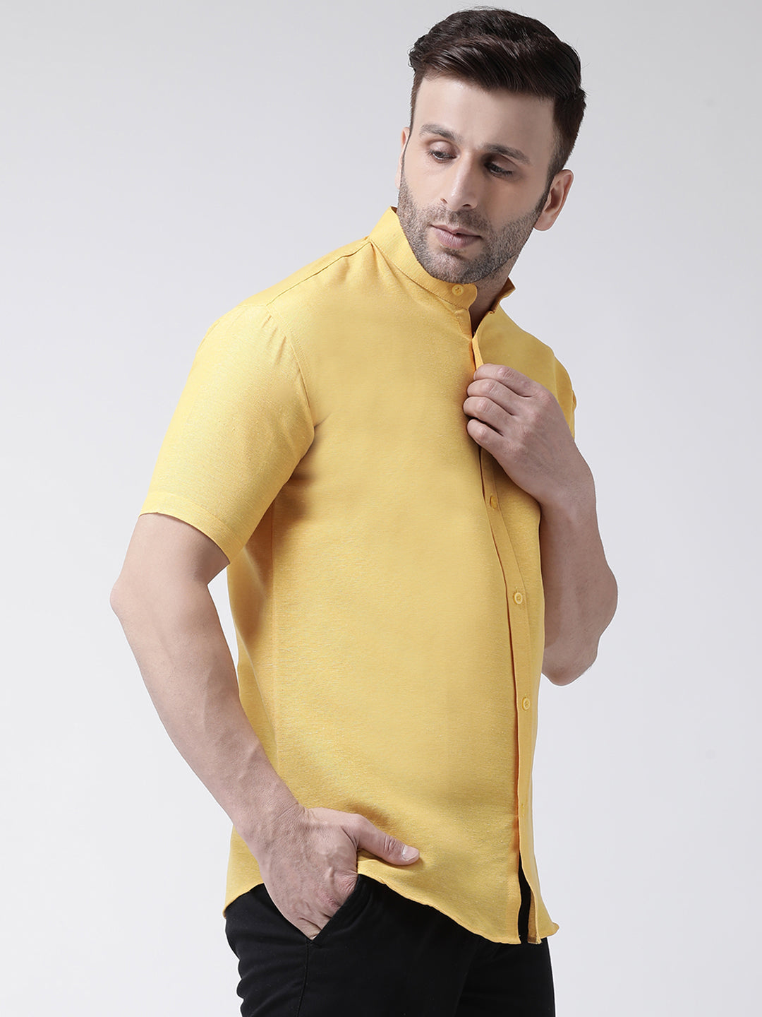 RIAG Mustard Men's Chinese Collar Half Sleeves Shirt