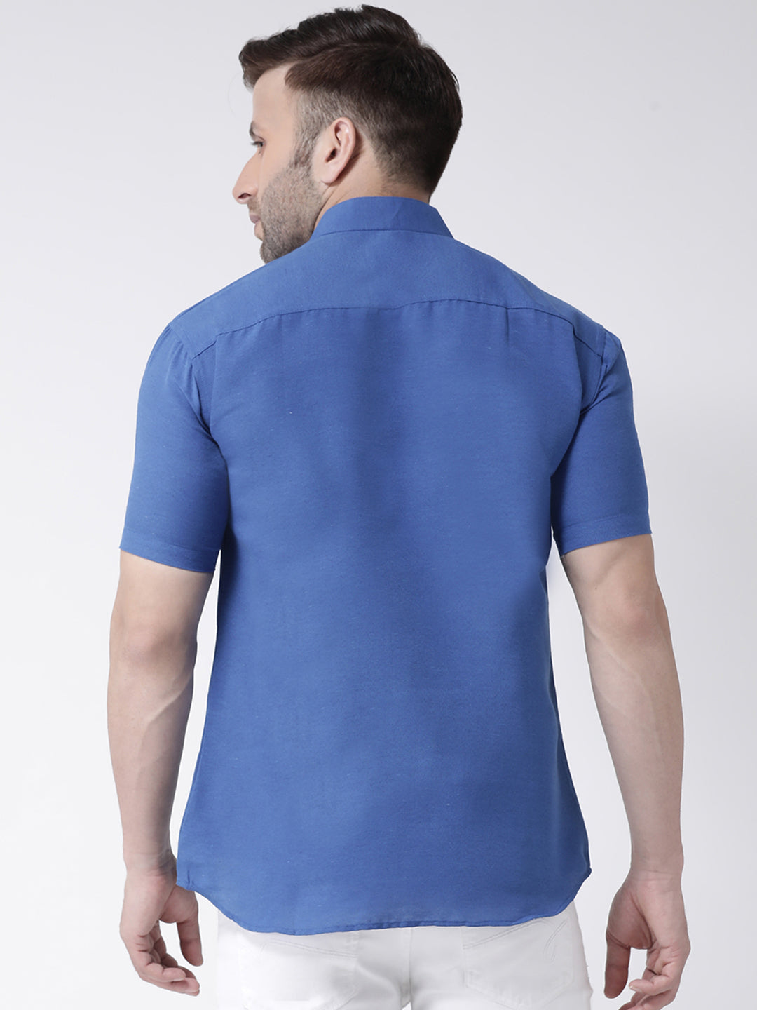 RIAG Navy Blue Men's Chinese Collar Half Sleeves Shirt