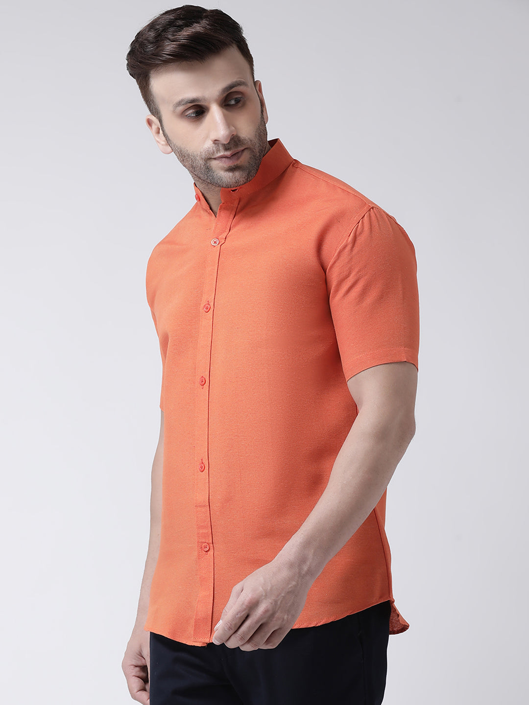 RIAG Orange Men's Chinese Collar Half Sleeves Shirt
