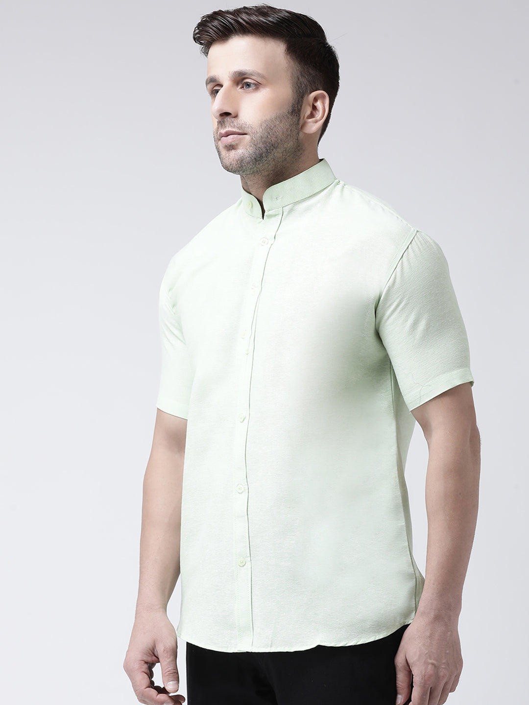 RIAG Green Men's Chinese Collar Half Sleeves Shirt