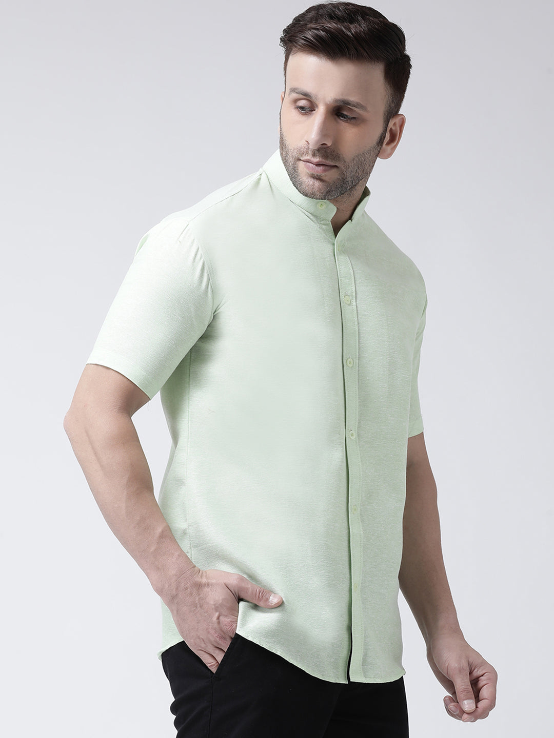 RIAG Green Men's Chinese Collar Half Sleeves Shirt
