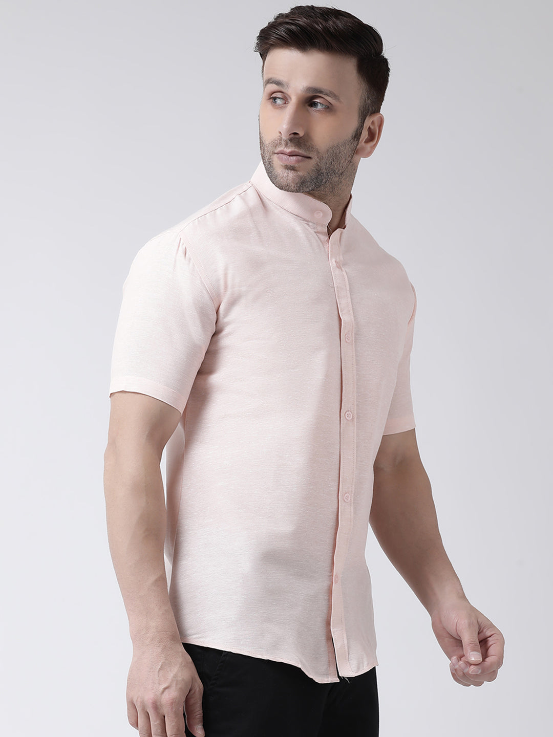 RIAG Peach Men's Chinese Collar Half Sleeves Shirt