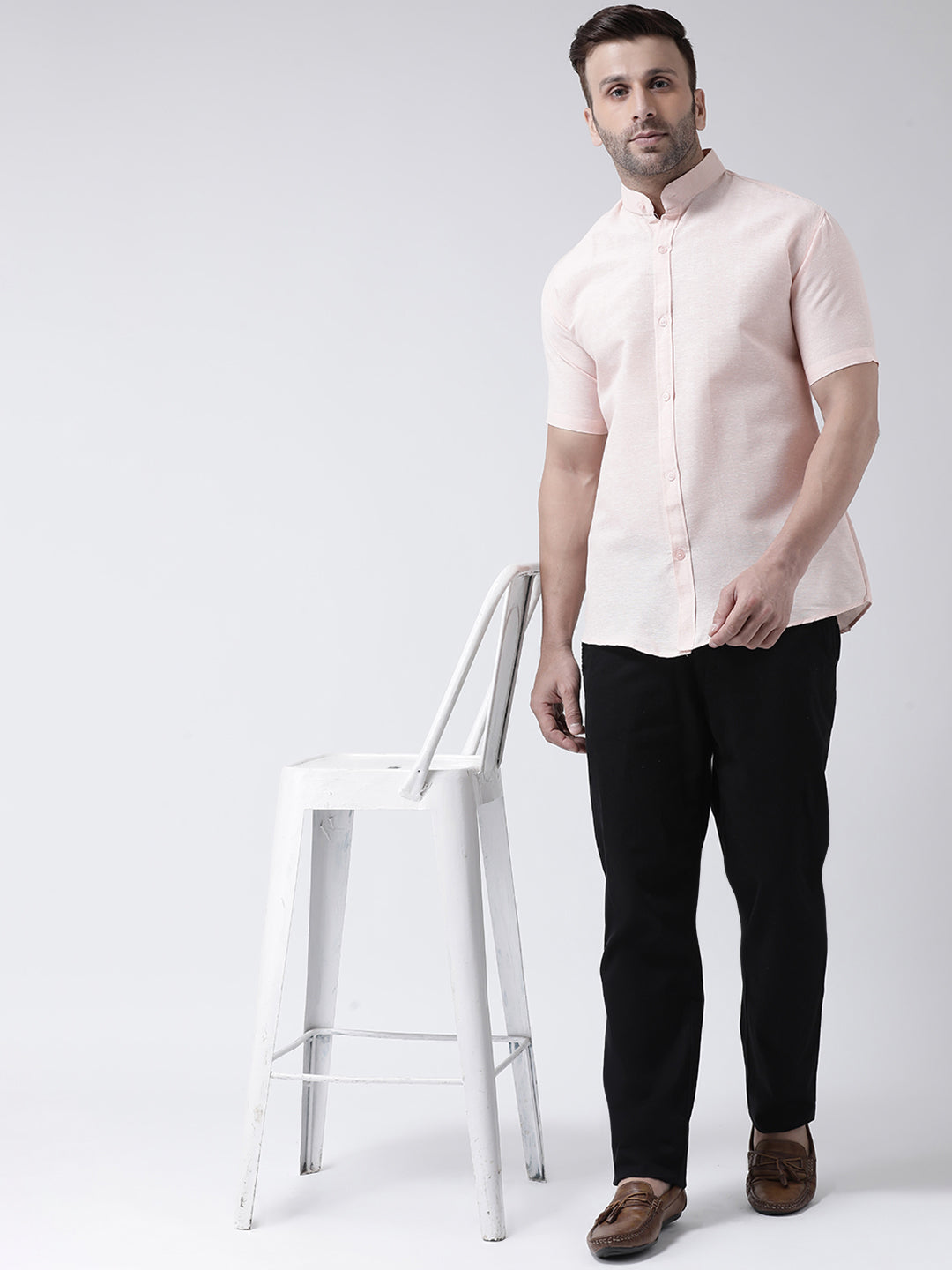 RIAG Peach Men's Chinese Collar Half Sleeves Shirt