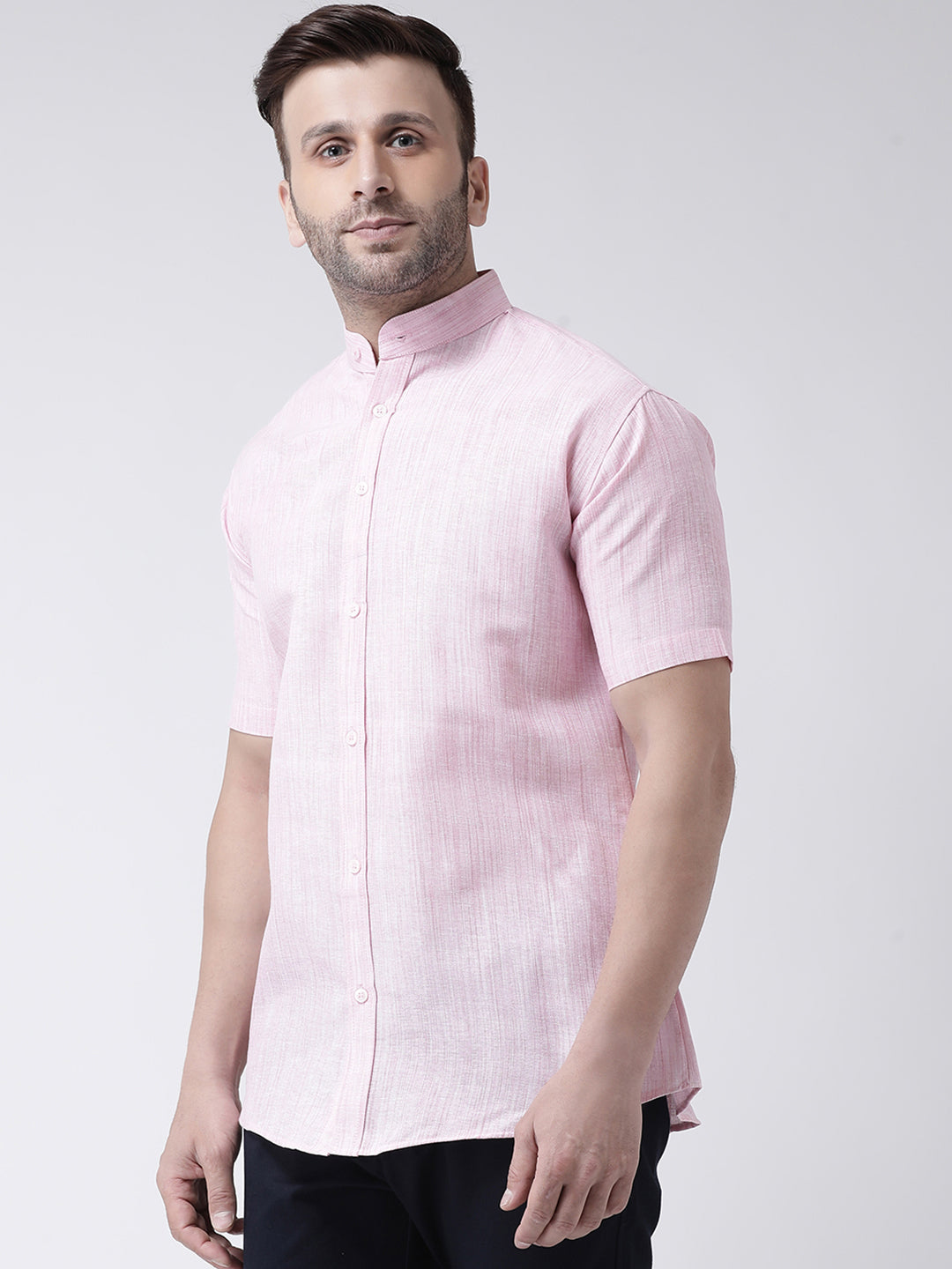 RIAG Pink Men's Chinese Collar Half Sleeves Shirt