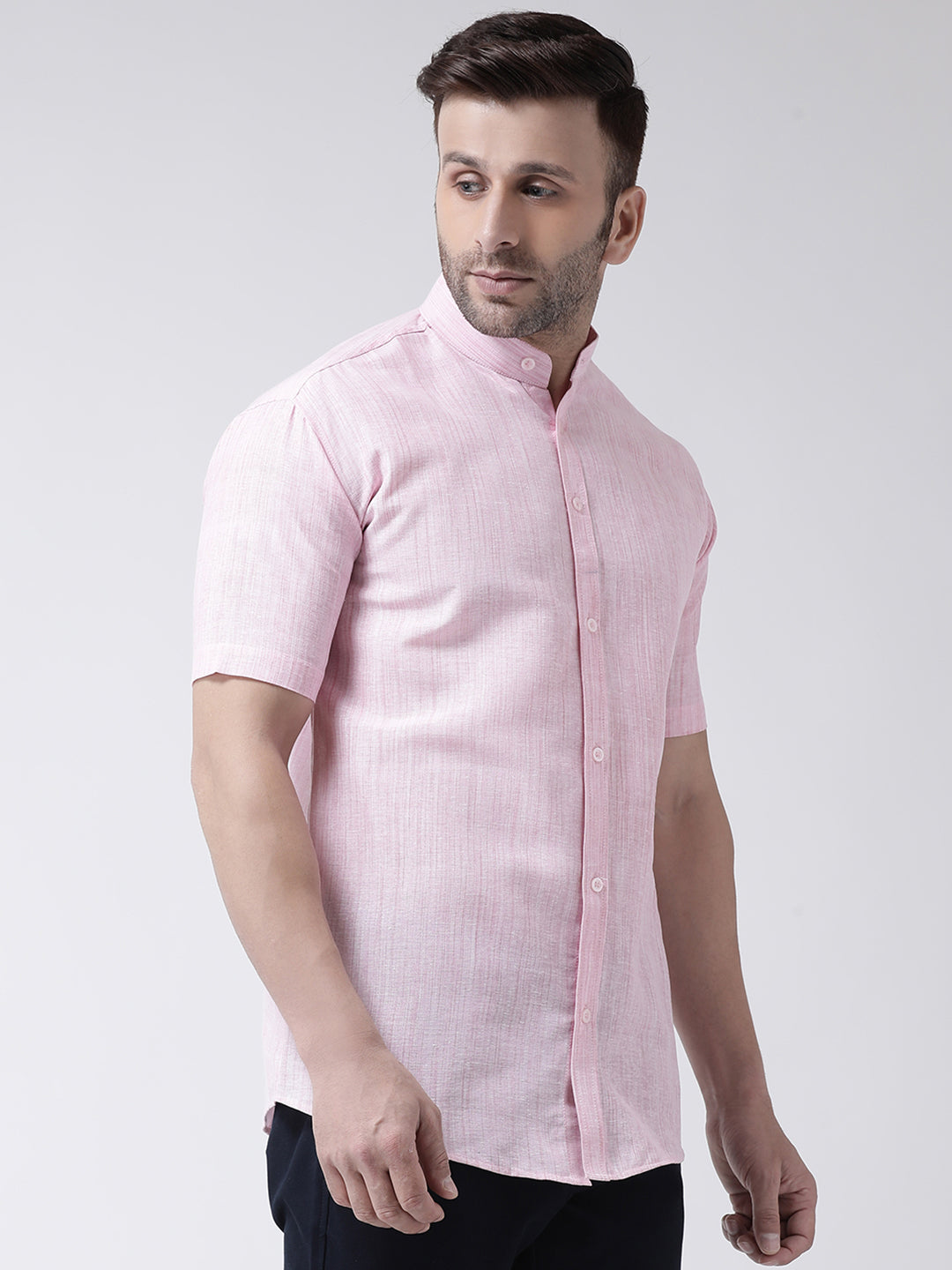 RIAG Pink Men's Chinese Collar Half Sleeves Shirt