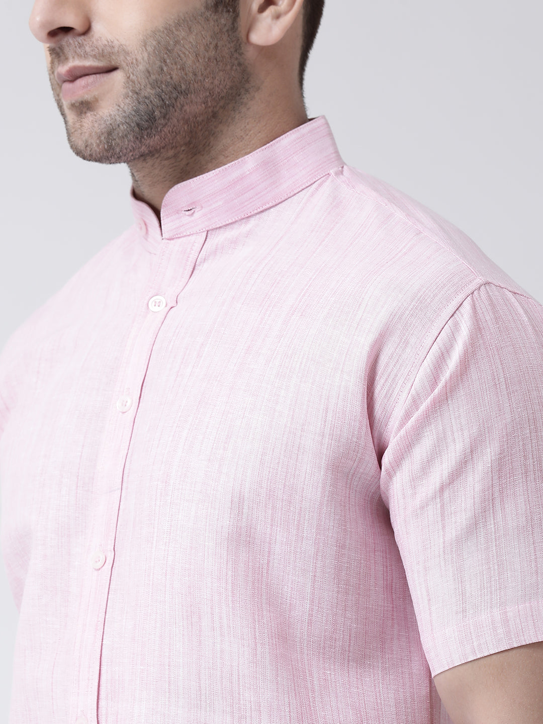 RIAG Pink Men's Chinese Collar Half Sleeves Shirt