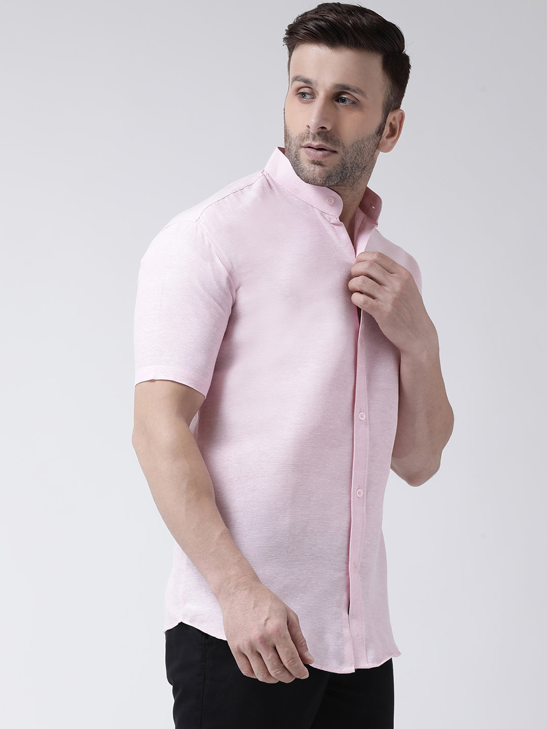 RIAG Pink Men's Chinese Collar Half Sleeves Shirt