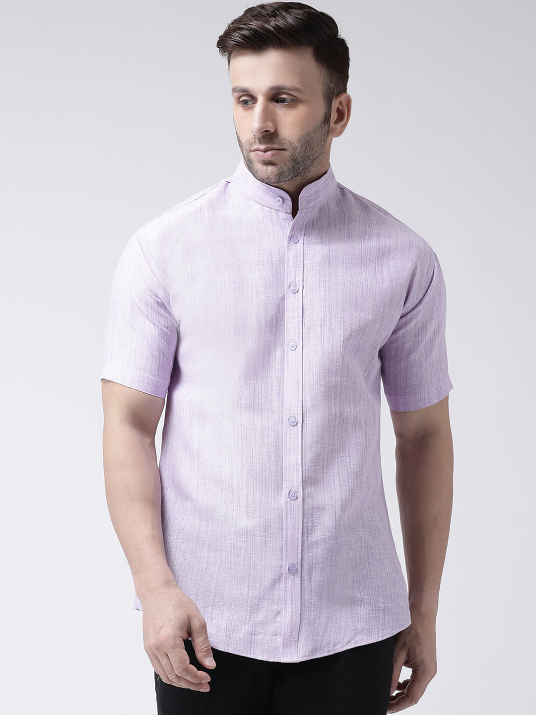 RIAG Purple Men's Chinese Collar Half Sleeves Shirt