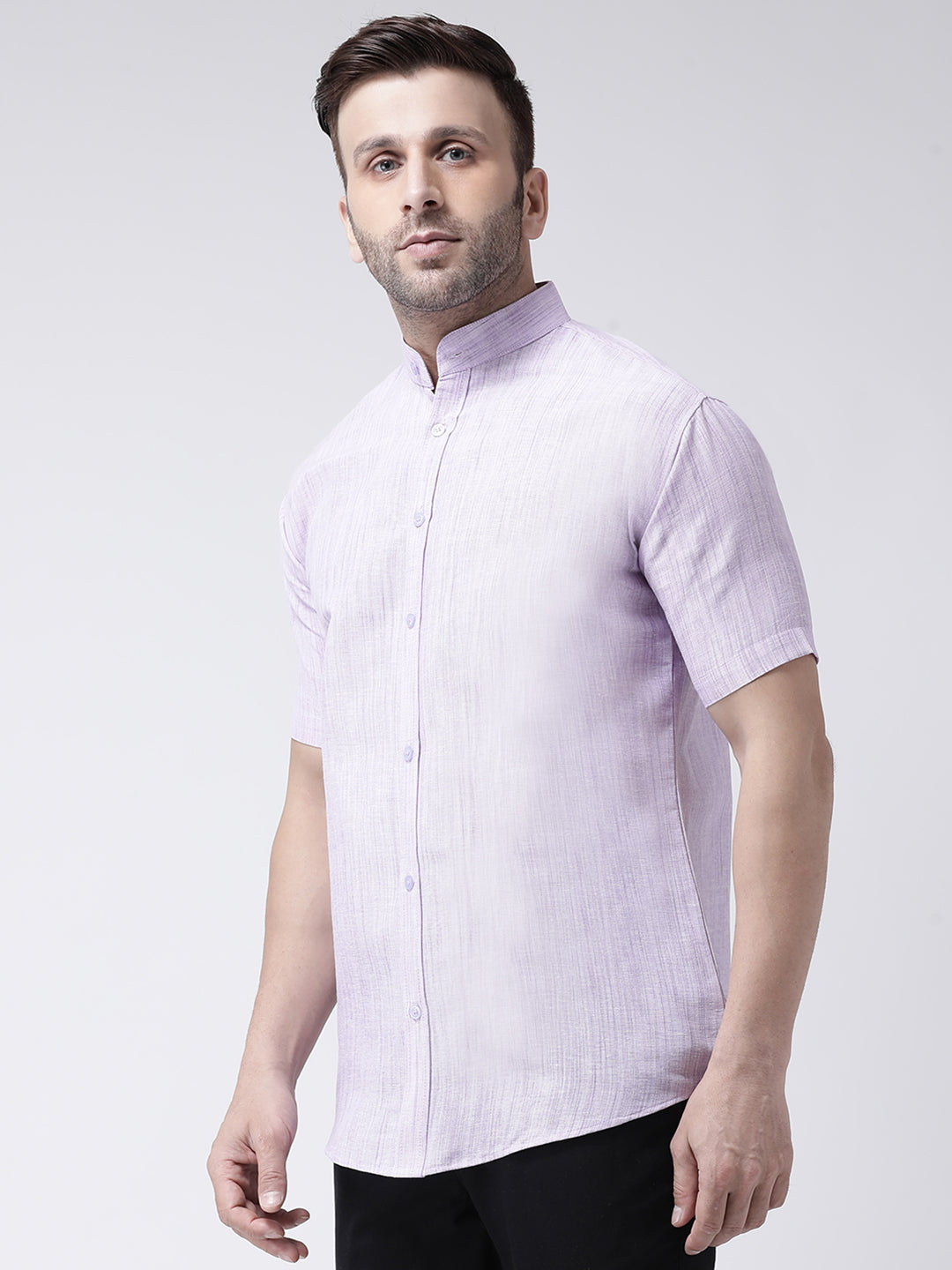 RIAG Purple Men's Chinese Collar Half Sleeves Shirt