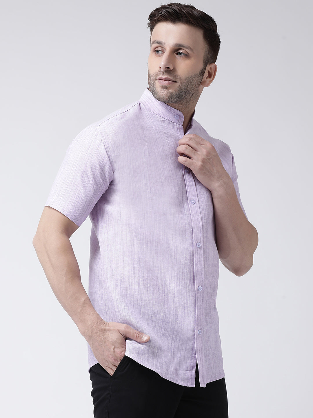 RIAG Purple Men's Chinese Collar Half Sleeves Shirt