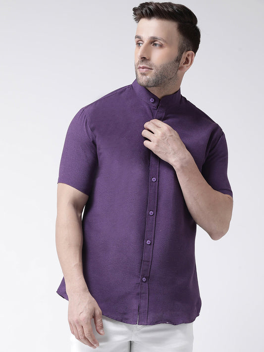 RIAG Purple Men's Chinese Collar Half Sleeves Shirt