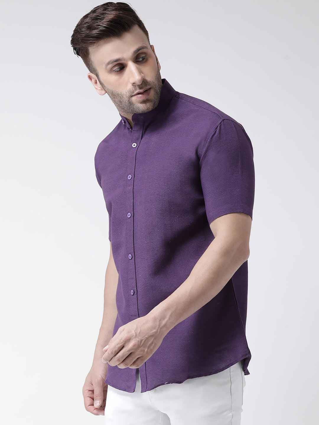 RIAG Purple Men's Chinese Collar Half Sleeves Shirt