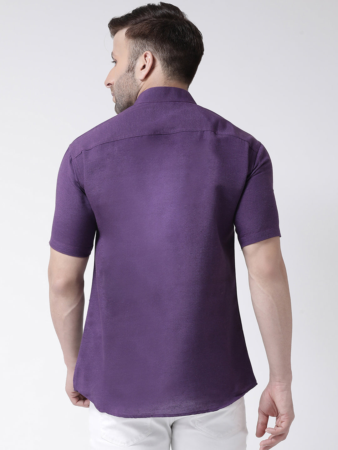 RIAG Purple Men's Chinese Collar Half Sleeves Shirt