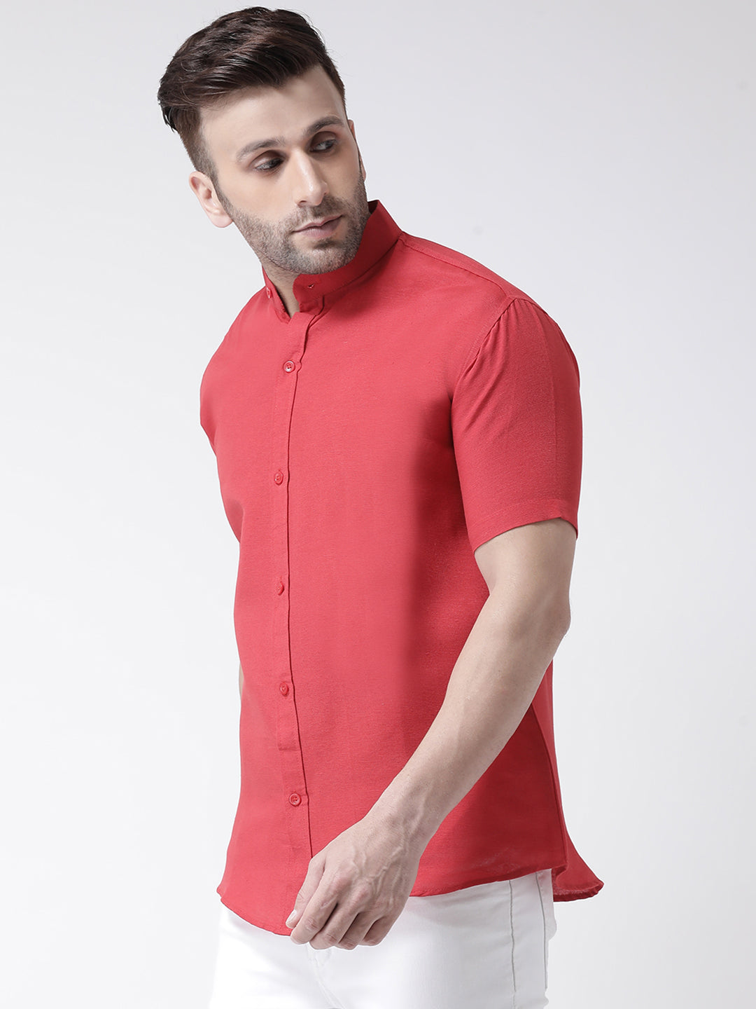 RIAG Red Men's Chinese Collar Half Sleeves Shirt