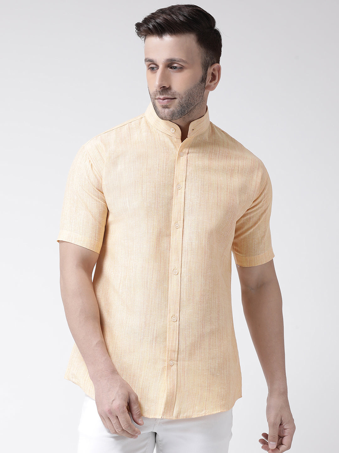 RIAG Beige Men's Chinese Collar Half Sleeves Shirt