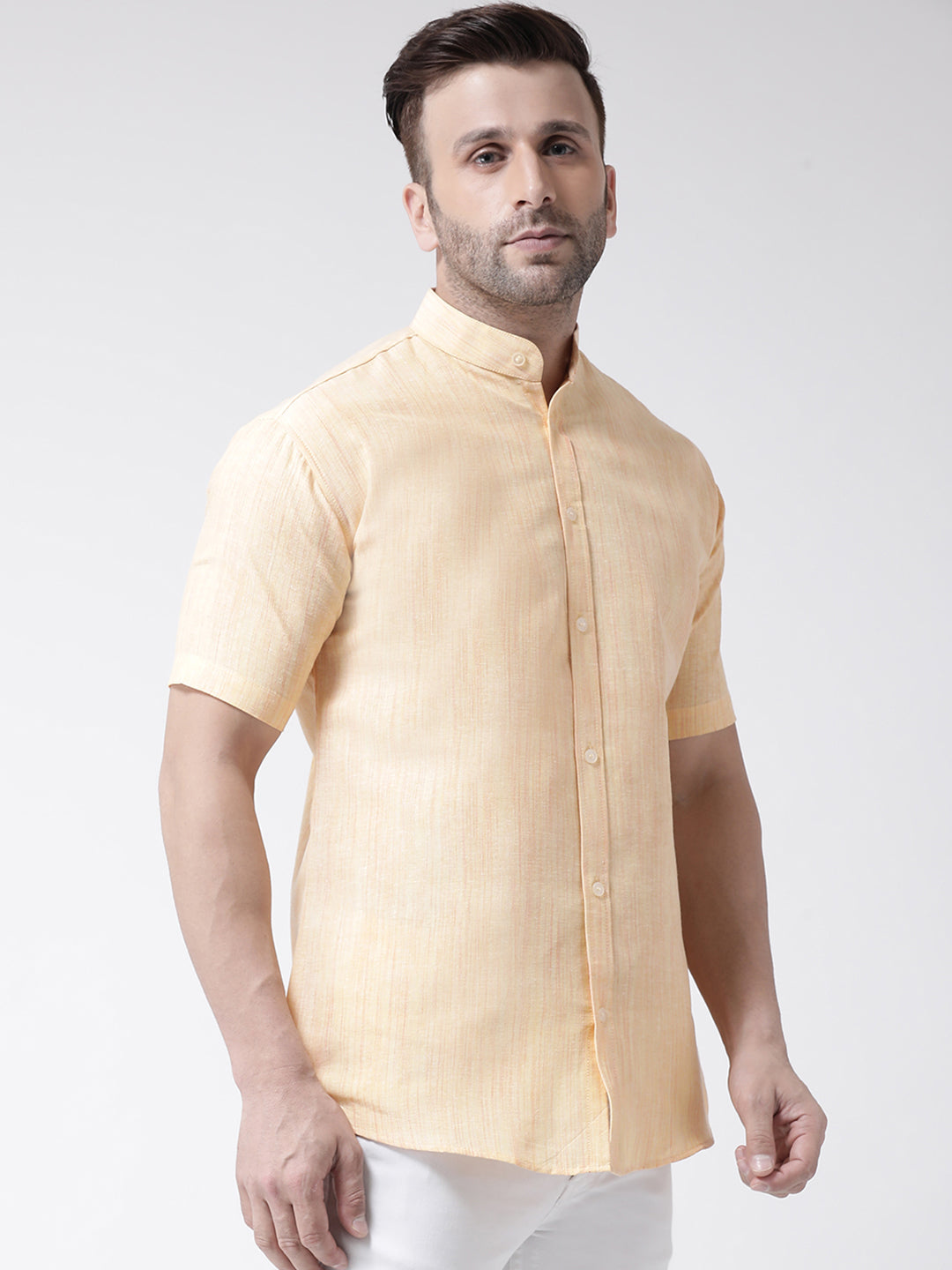 RIAG Beige Men's Chinese Collar Half Sleeves Shirt