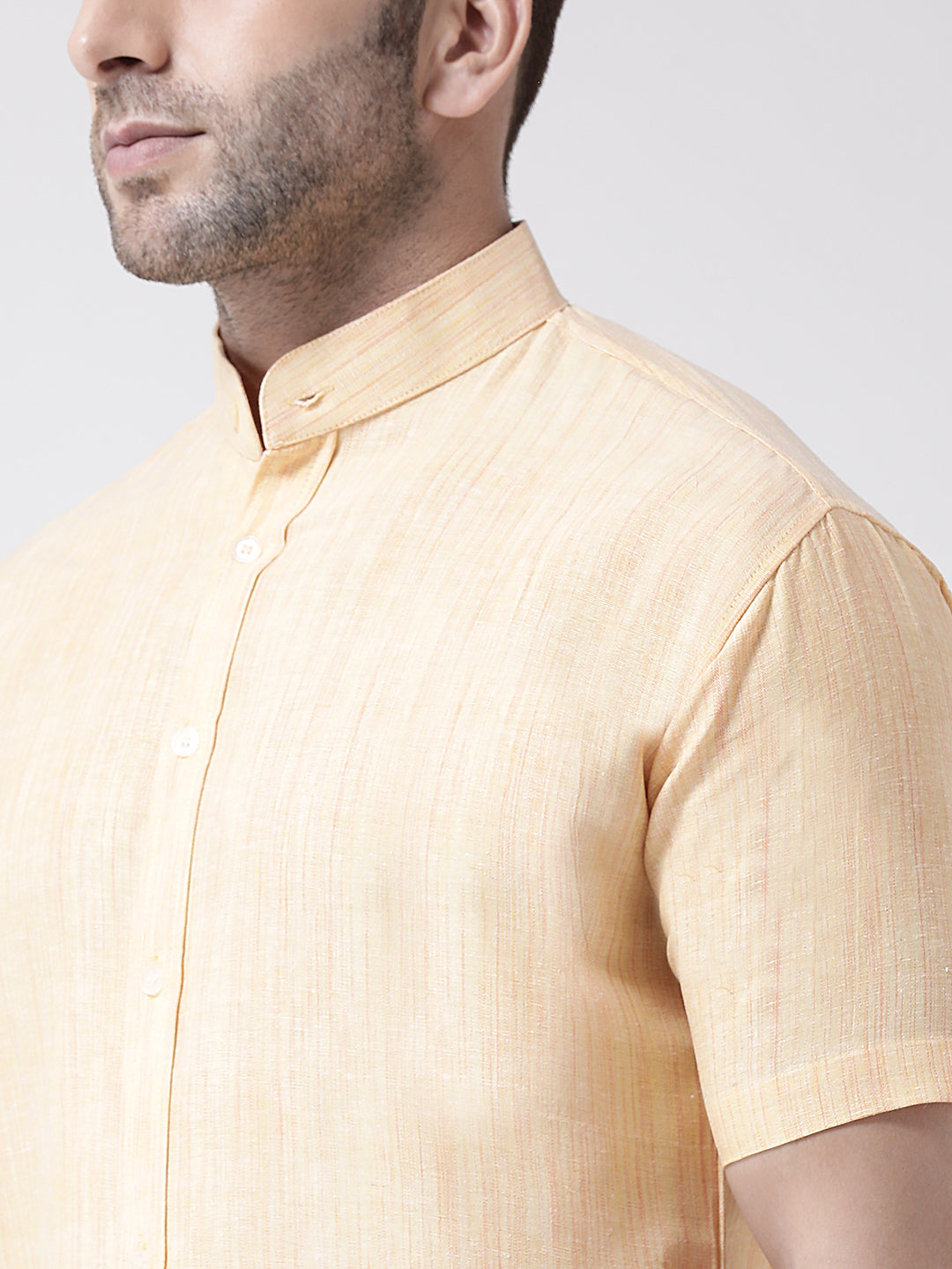RIAG Beige Men's Chinese Collar Half Sleeves Shirt