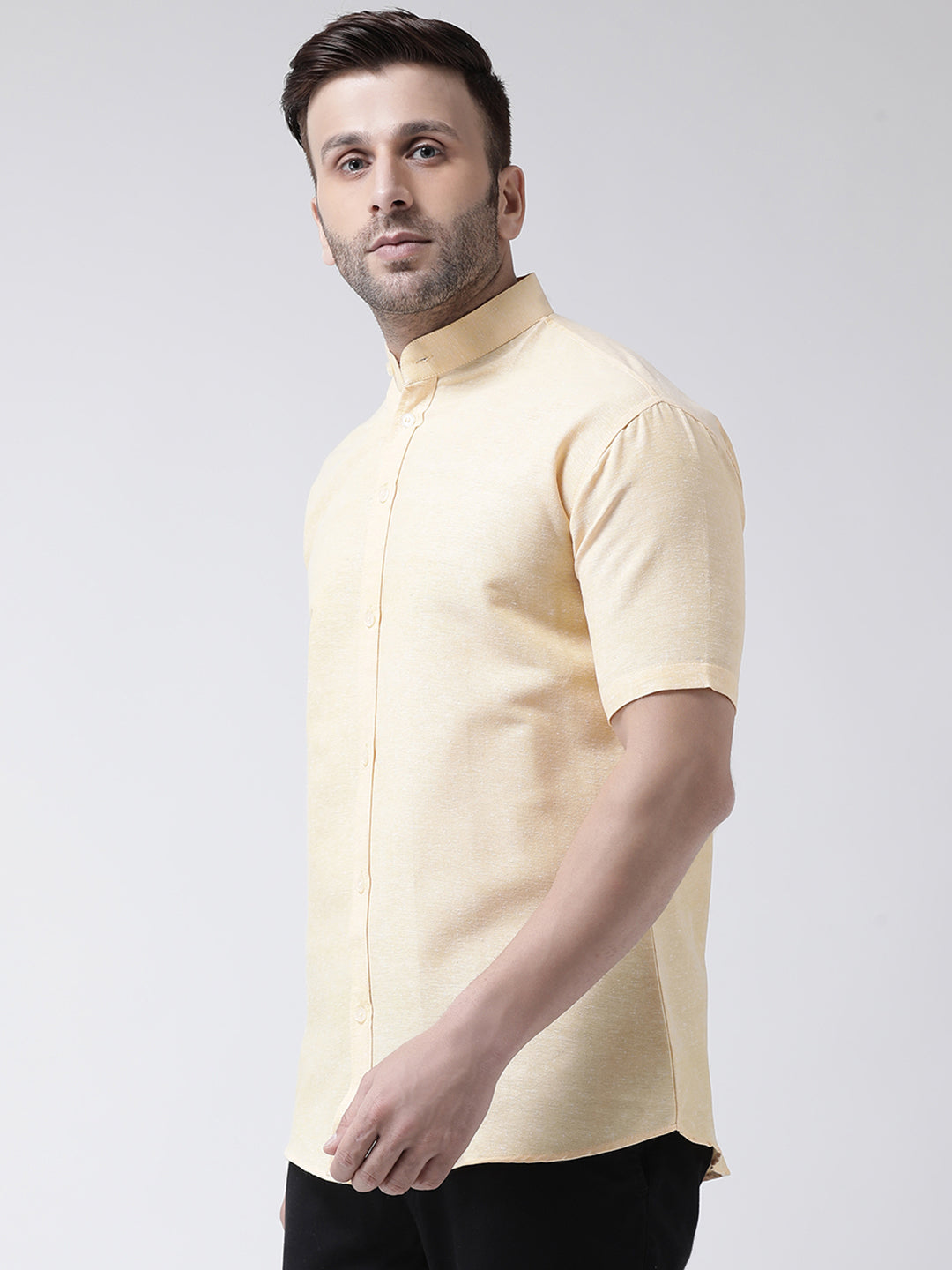 RIAG Beige Men's Chinese Collar Half Sleeves Shirt