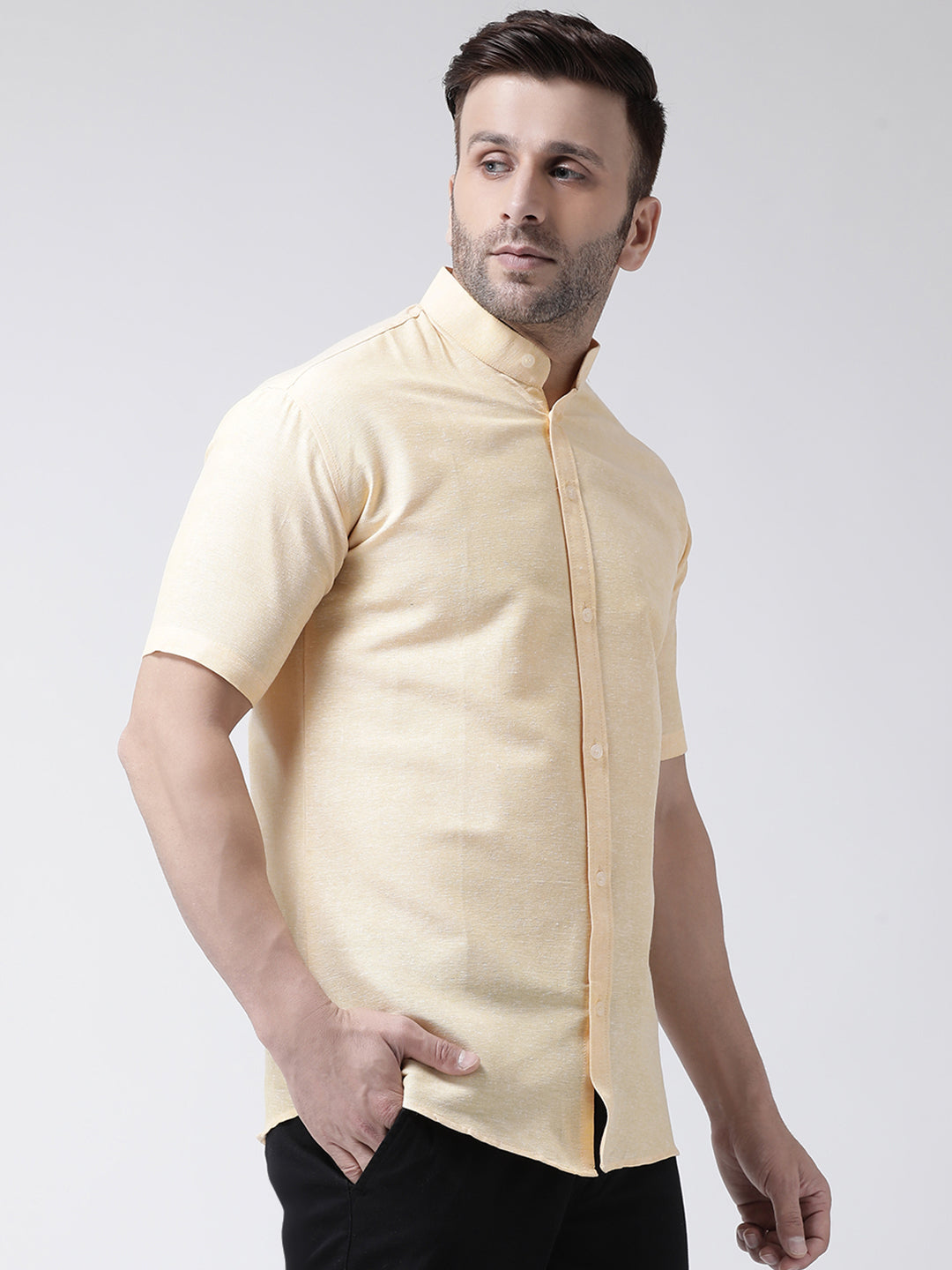 RIAG Beige Men's Chinese Collar Half Sleeves Shirt
