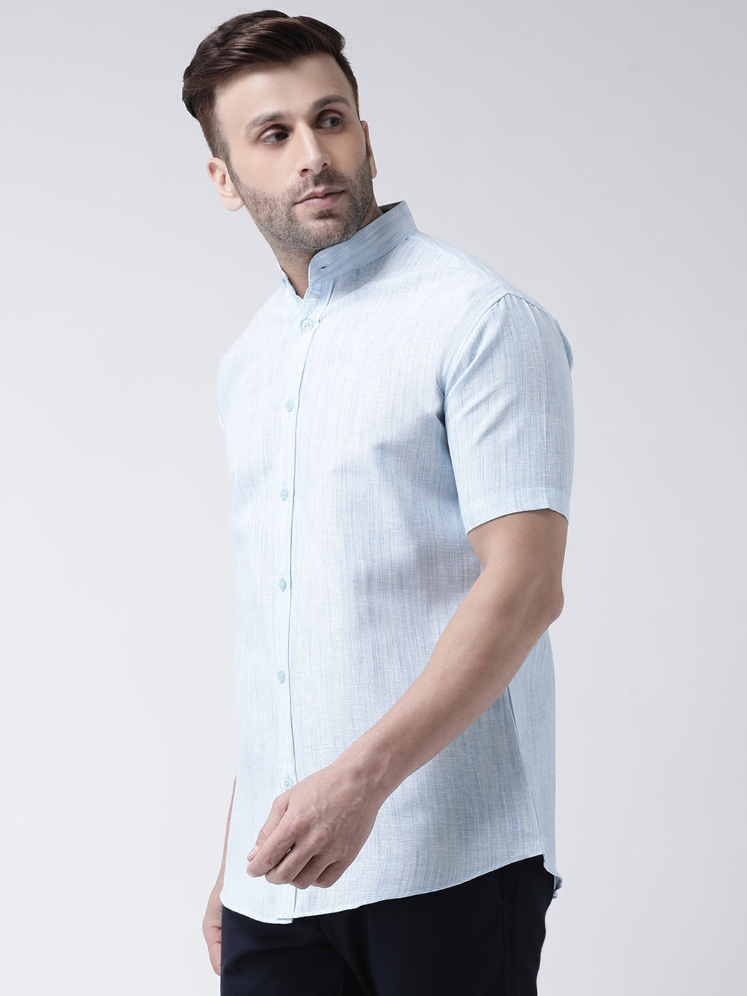 RIAG Sky Blue Men's Chinese Collar Half Sleeves Shirt