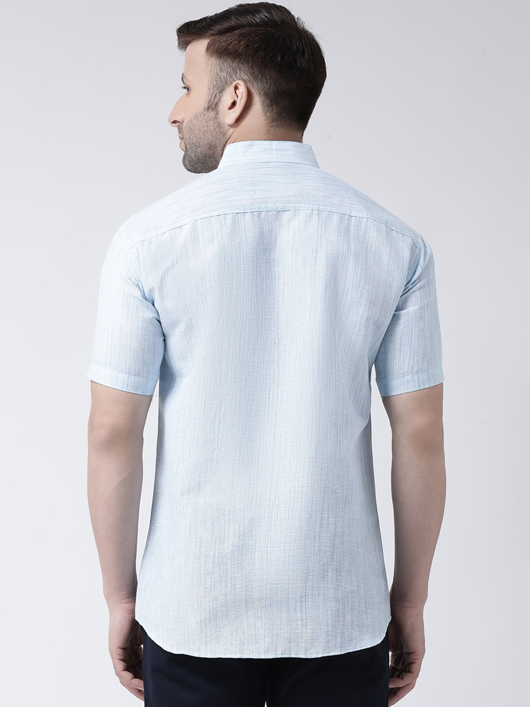 RIAG Sky Blue Men's Chinese Collar Half Sleeves Shirt