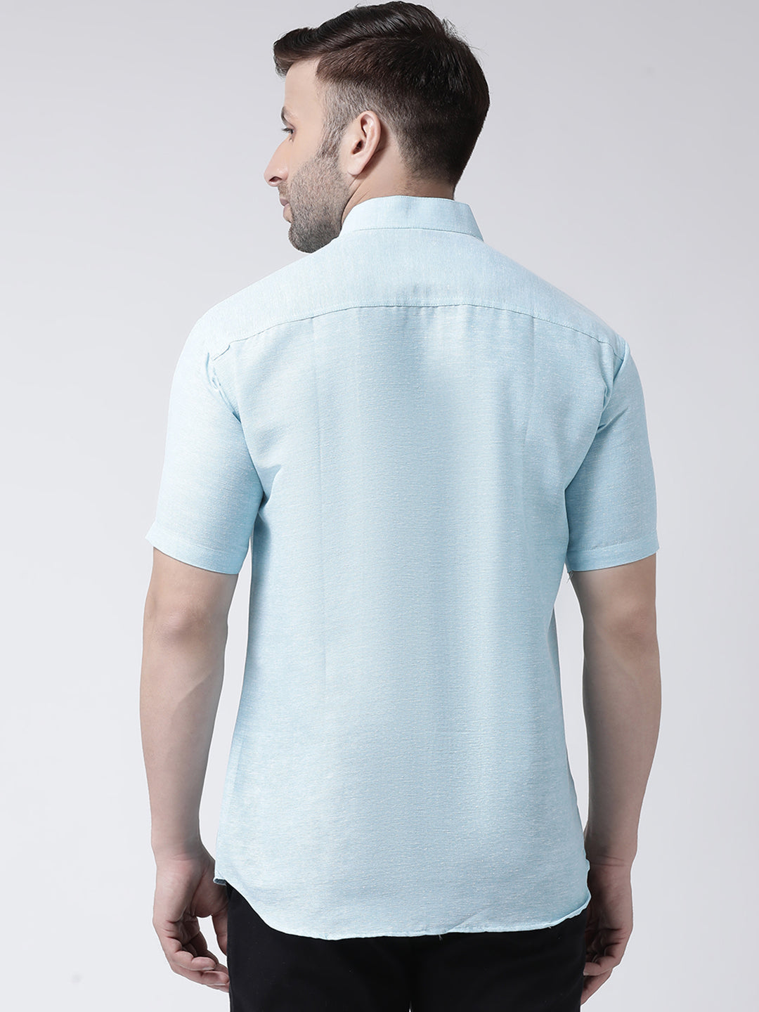 RIAG Sky Blue Men's Chinese Collar Half Sleeves Shirt