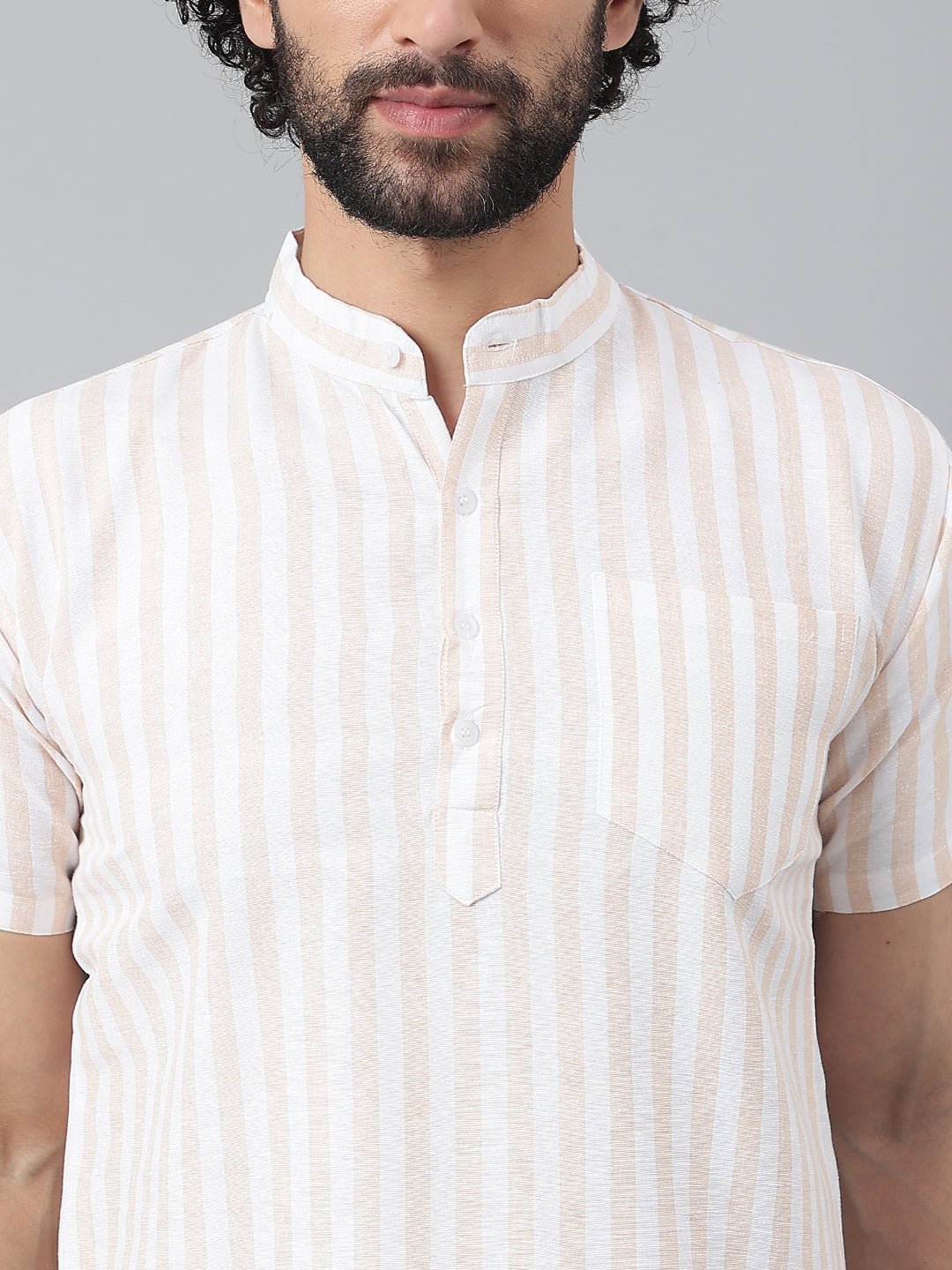 RIAG Beige Color Short Sleeves Casual Men's Cotton Short Kurta