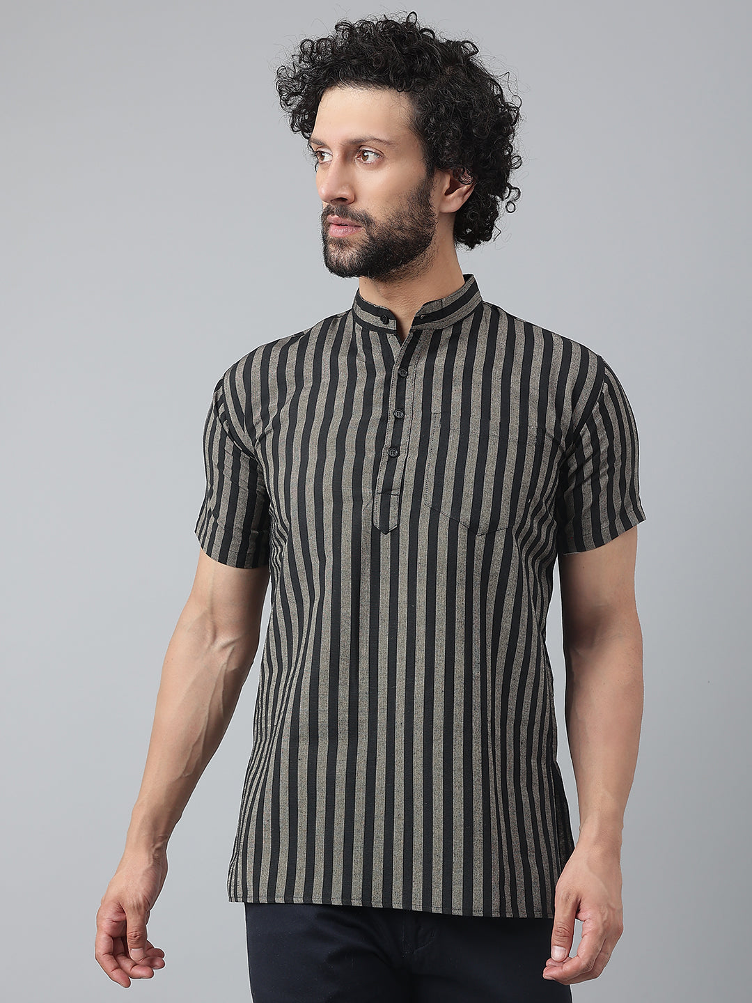 RIAG Black Color Short Sleeves Casual Men's Cotton Short Kurta