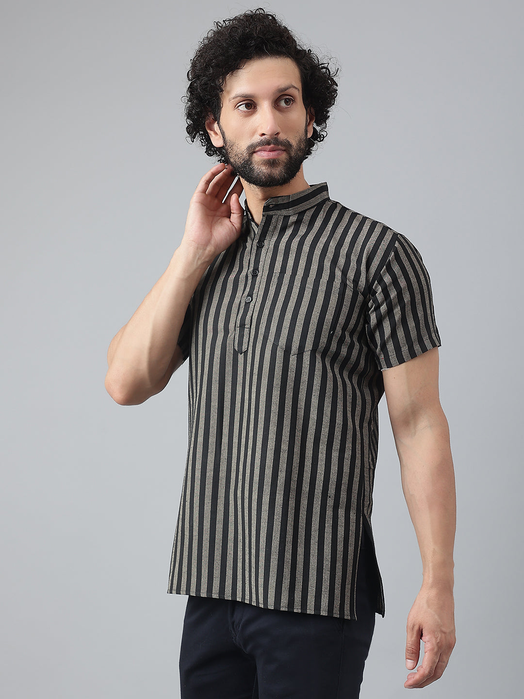 RIAG Black Color Short Sleeves Casual Men's Cotton Short Kurta