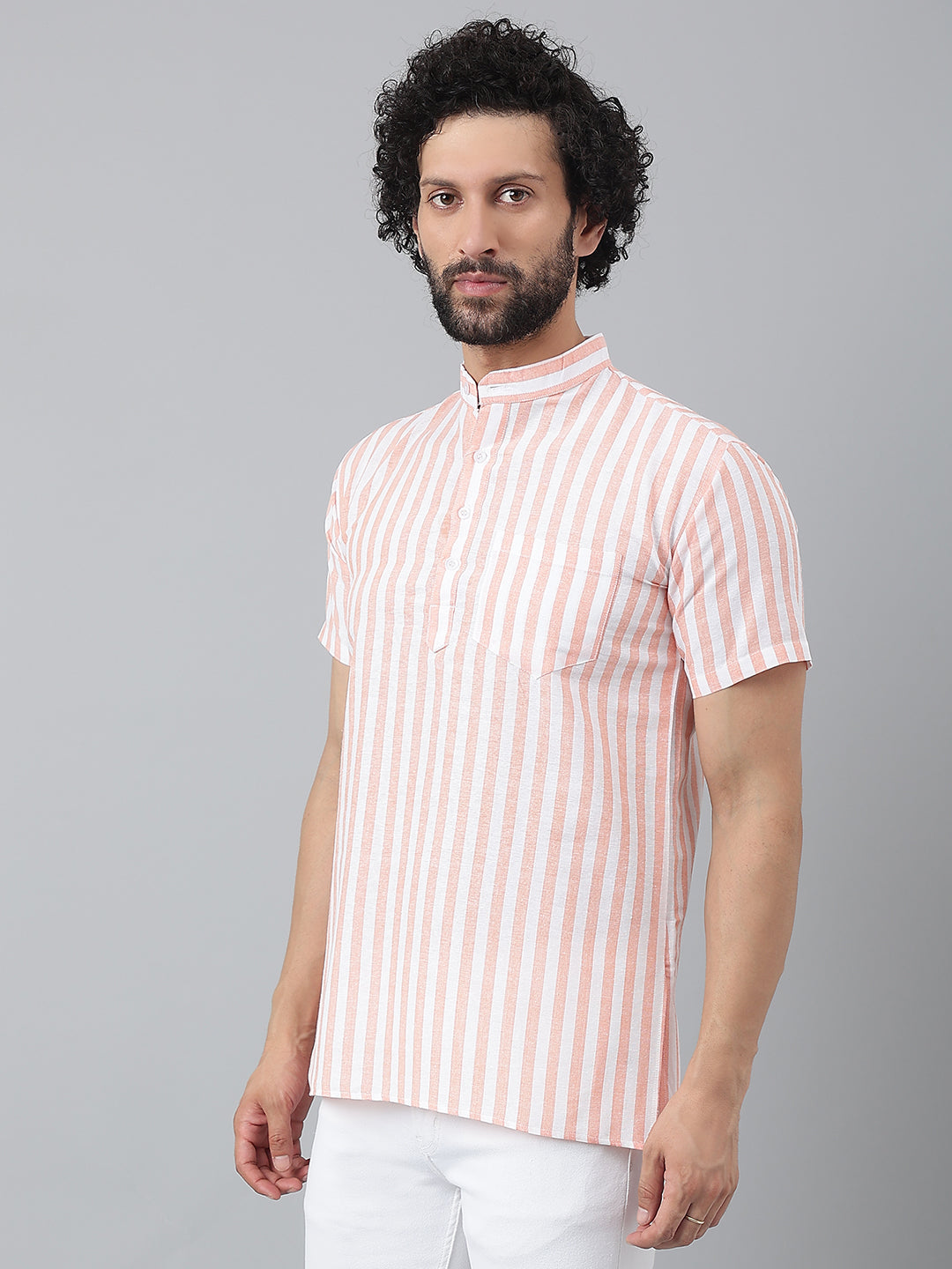 RIAG Orange Color Short Sleeves Casual Men's Cotton Short Kurta
