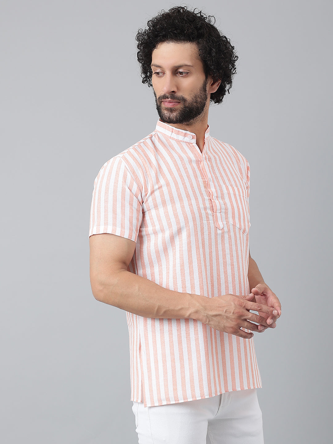 RIAG Orange Color Short Sleeves Casual Men's Cotton Short Kurta