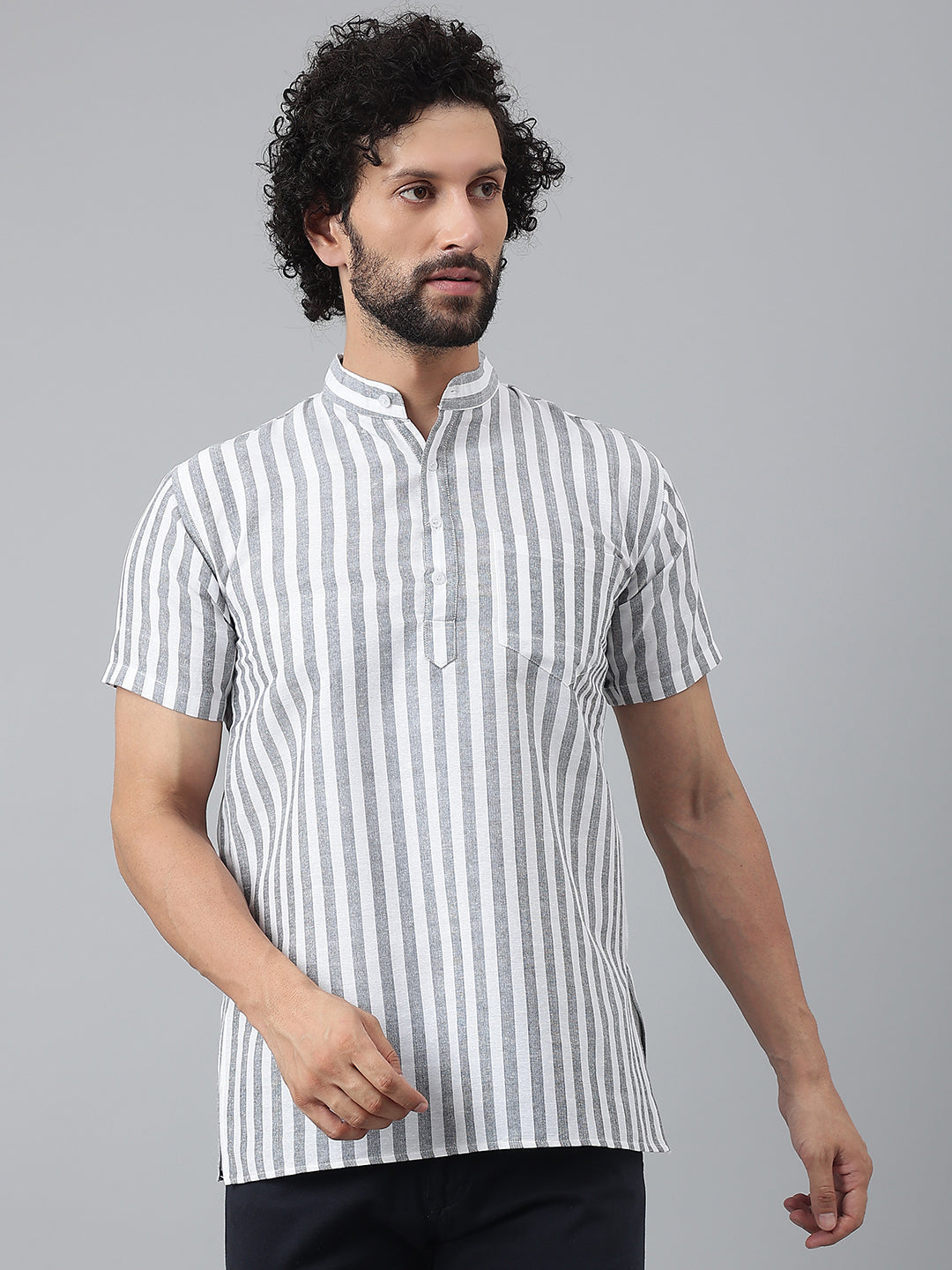 RIAG Grey Color Short Sleeves Casual Men's Cotton Short Kurta