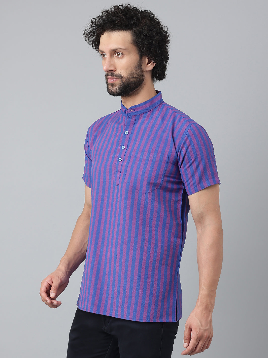 RIAG Navy Blue Color Short Sleeves Casual Men's Cotton Short Kurta