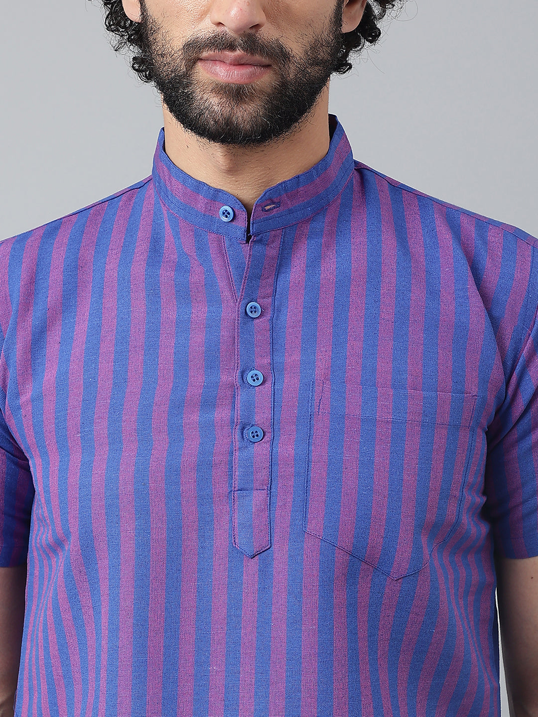 RIAG Navy Blue Color Short Sleeves Casual Men's Cotton Short Kurta