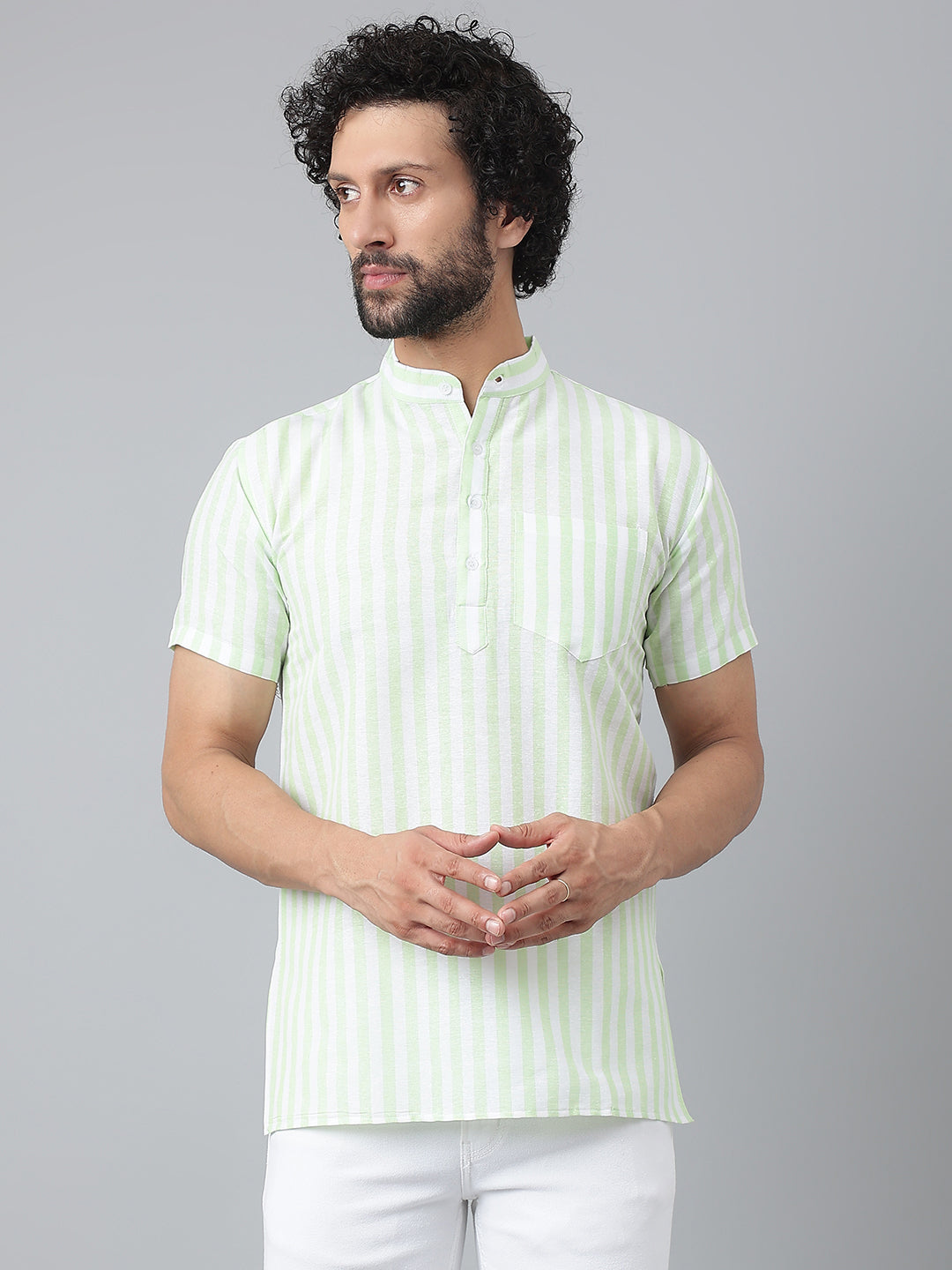 RIAG Green Color Short Sleeves Casual Men's Cotton Short Kurta