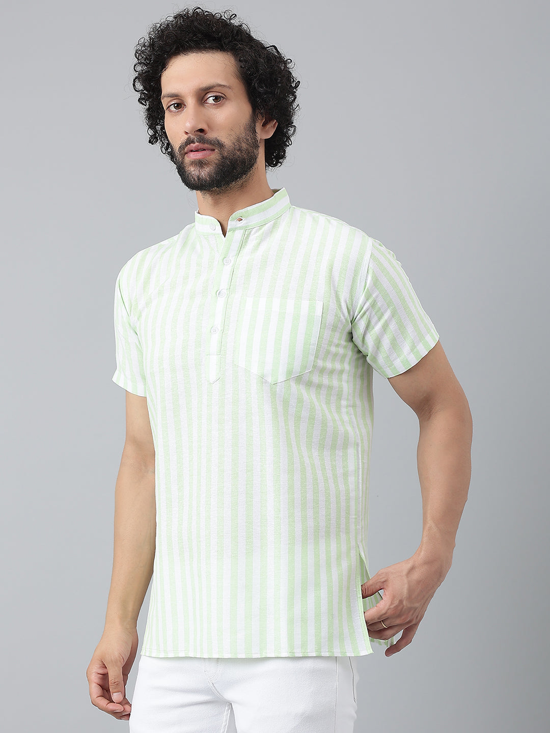 RIAG Green Color Short Sleeves Casual Men's Cotton Short Kurta