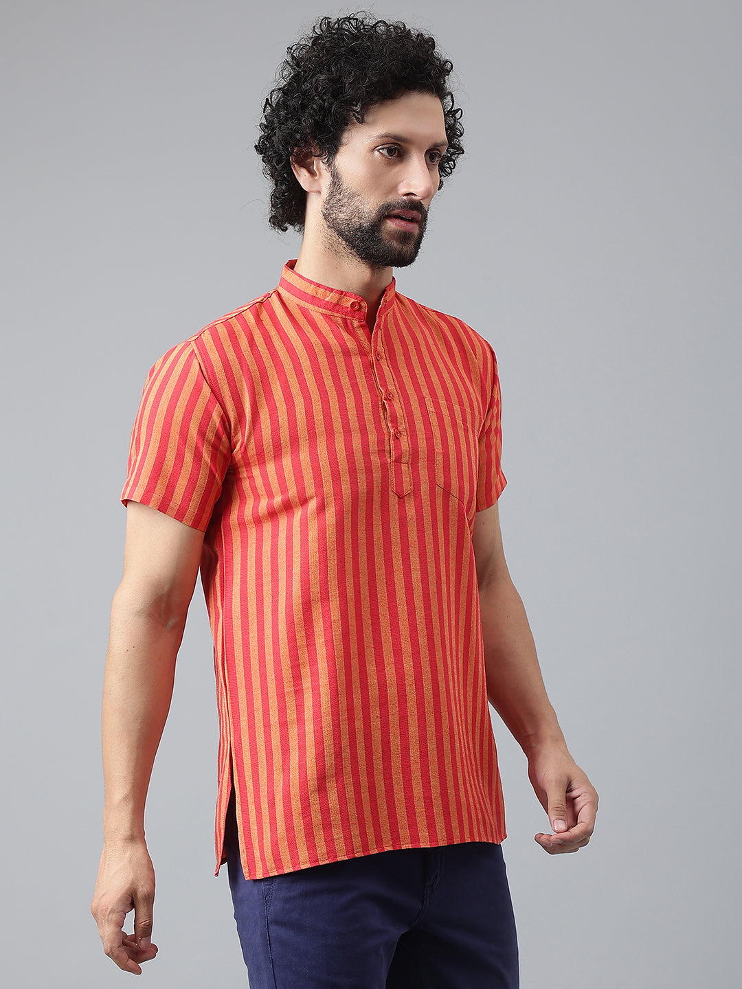 RIAG Red Color Short Sleeves Casual Men's Cotton Short Kurta