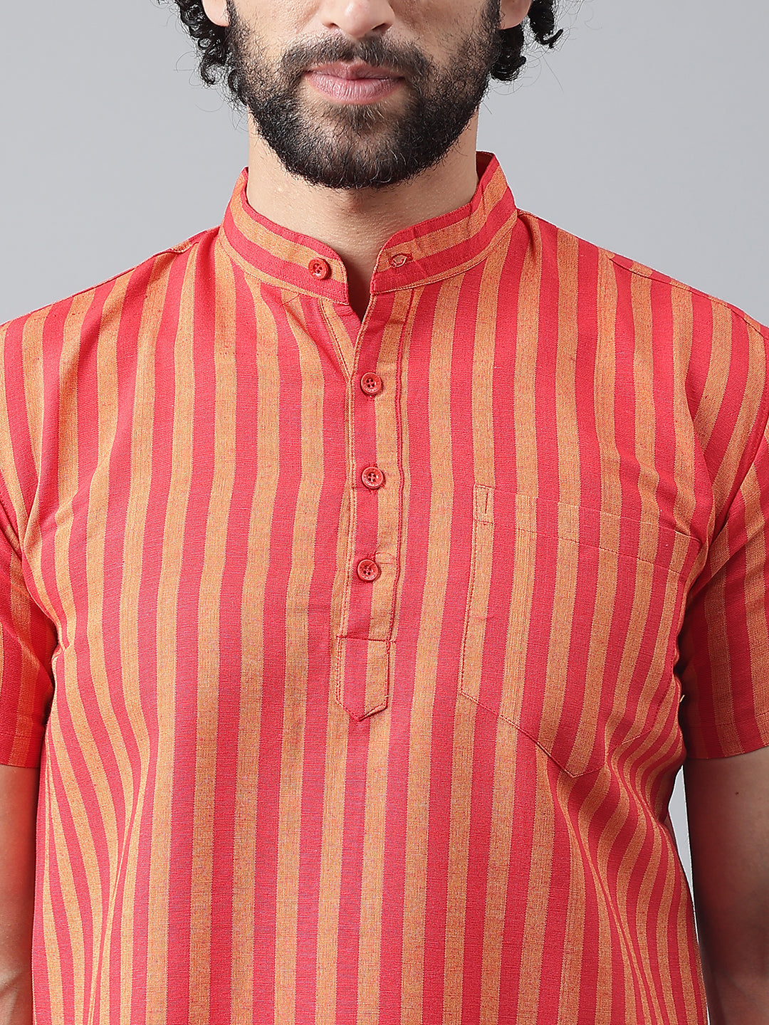 RIAG Red Color Short Sleeves Casual Men's Cotton Short Kurta