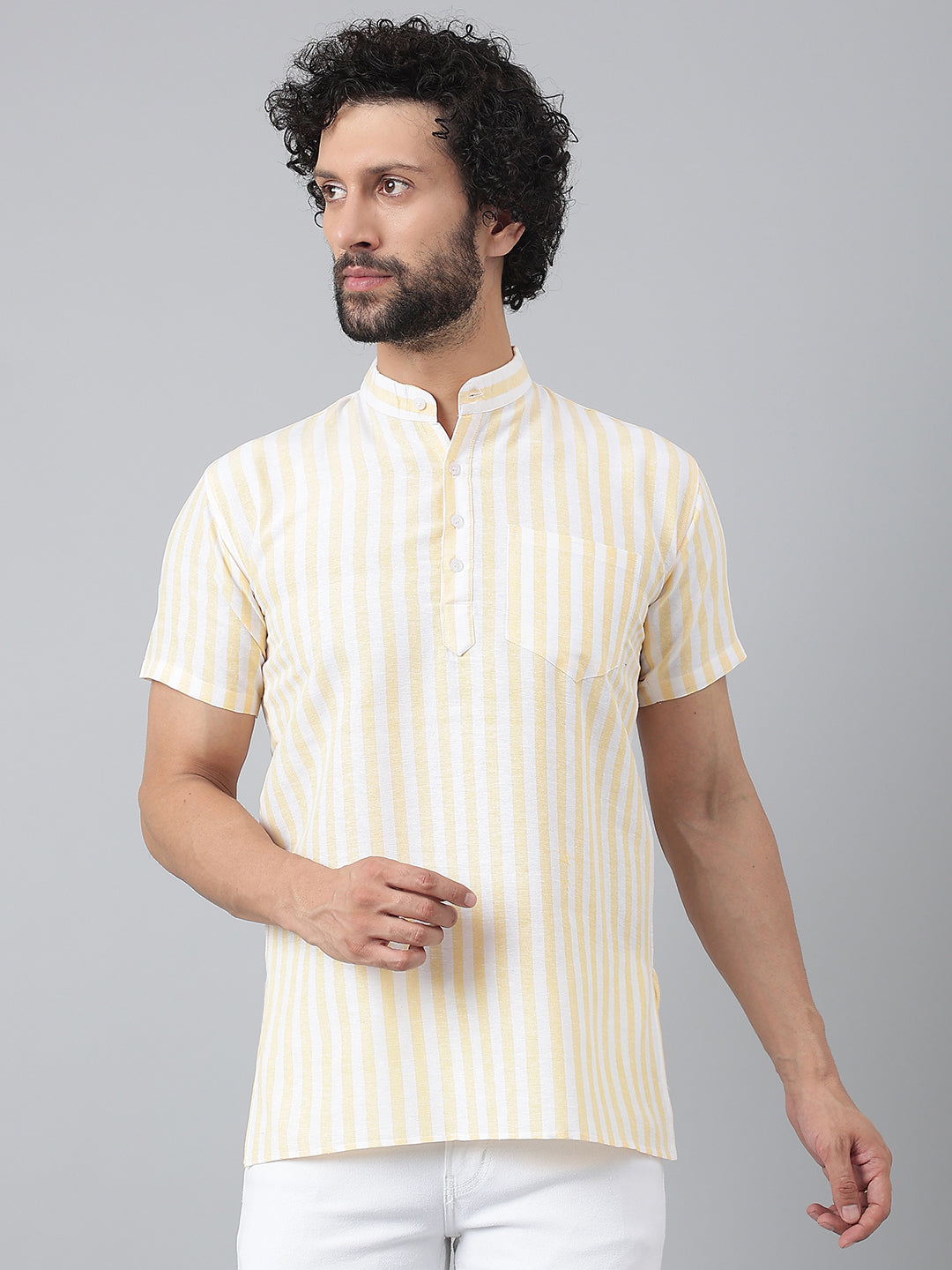 RIAG Beige Color Short Sleeves Casual Men's Cotton Short Kurta