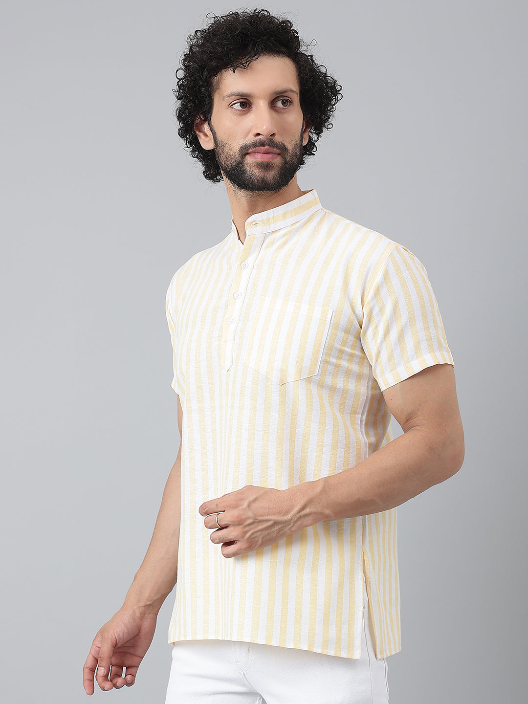 RIAG Beige Color Short Sleeves Casual Men's Cotton Short Kurta